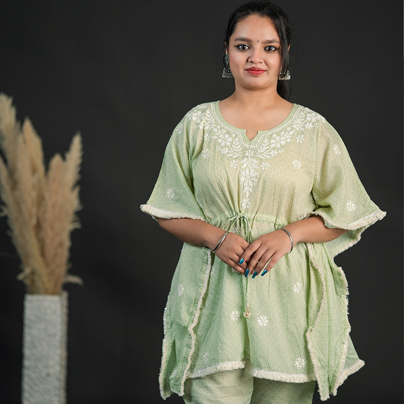 chikankari kaftan set