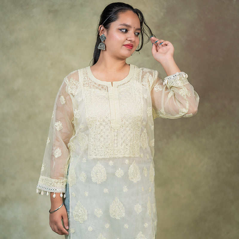 chikankari organza kurti