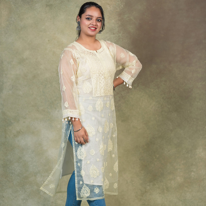 chikankari organza kurti