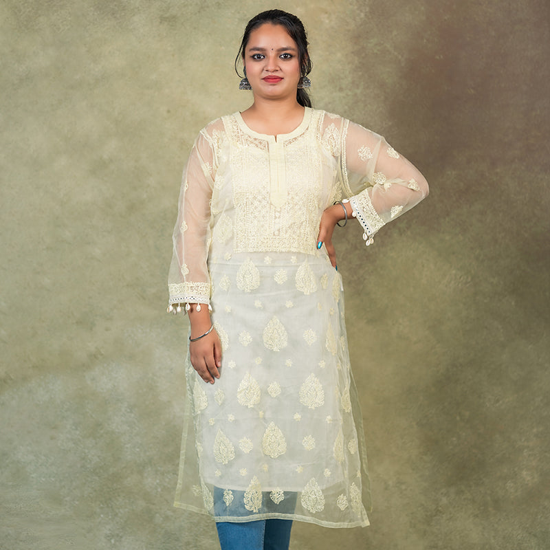 chikankari organza kurti