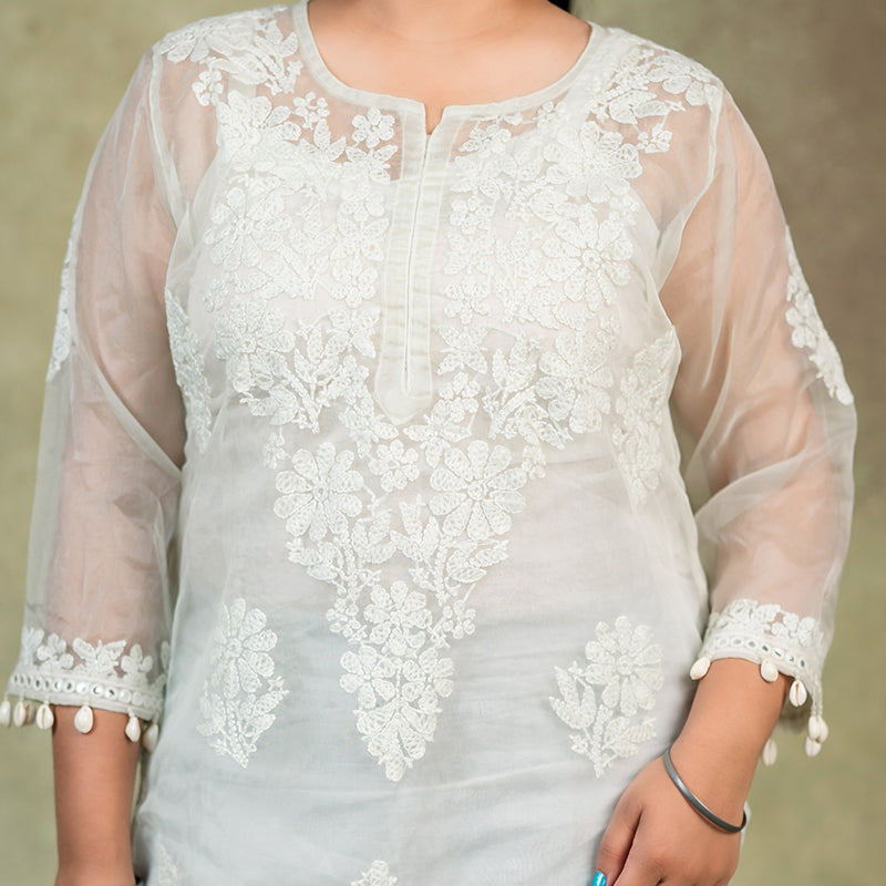 chikankari organza kurti