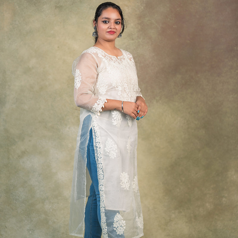 chikankari organza kurti