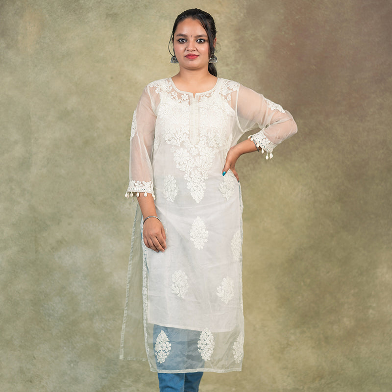 chikankari organza kurti