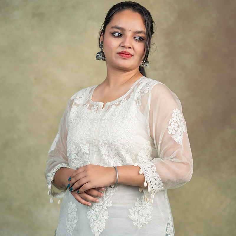 chikankari organza kurti