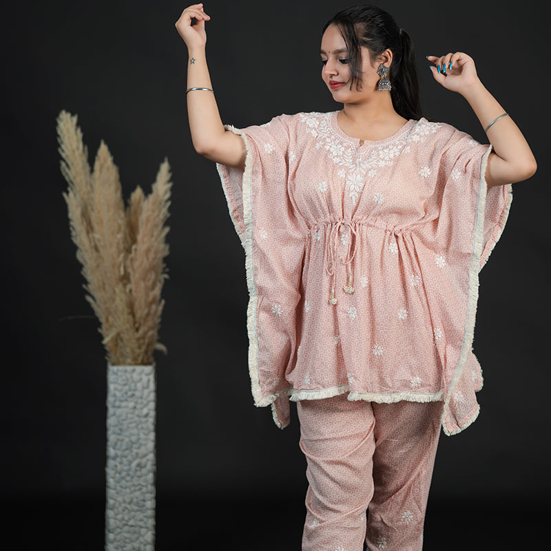 chikankari kaftan set