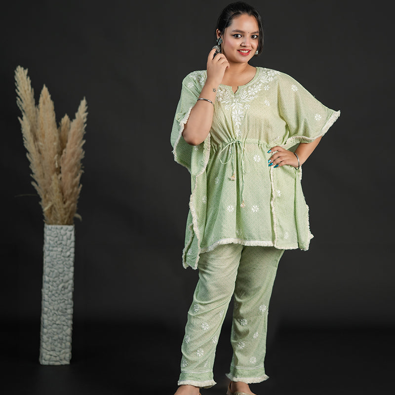 chikankari kaftan set