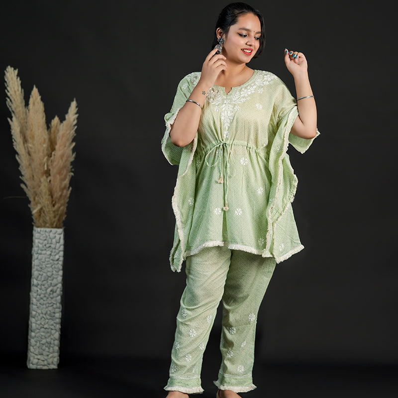 chikankari kaftan set