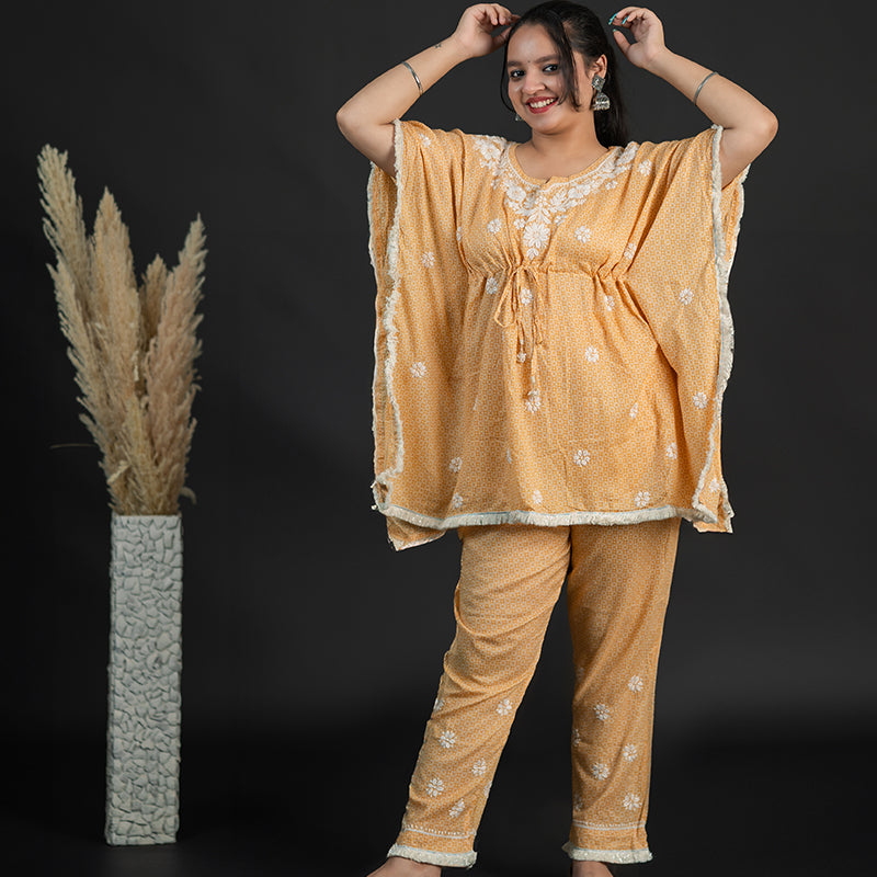 chikankari kaftan set