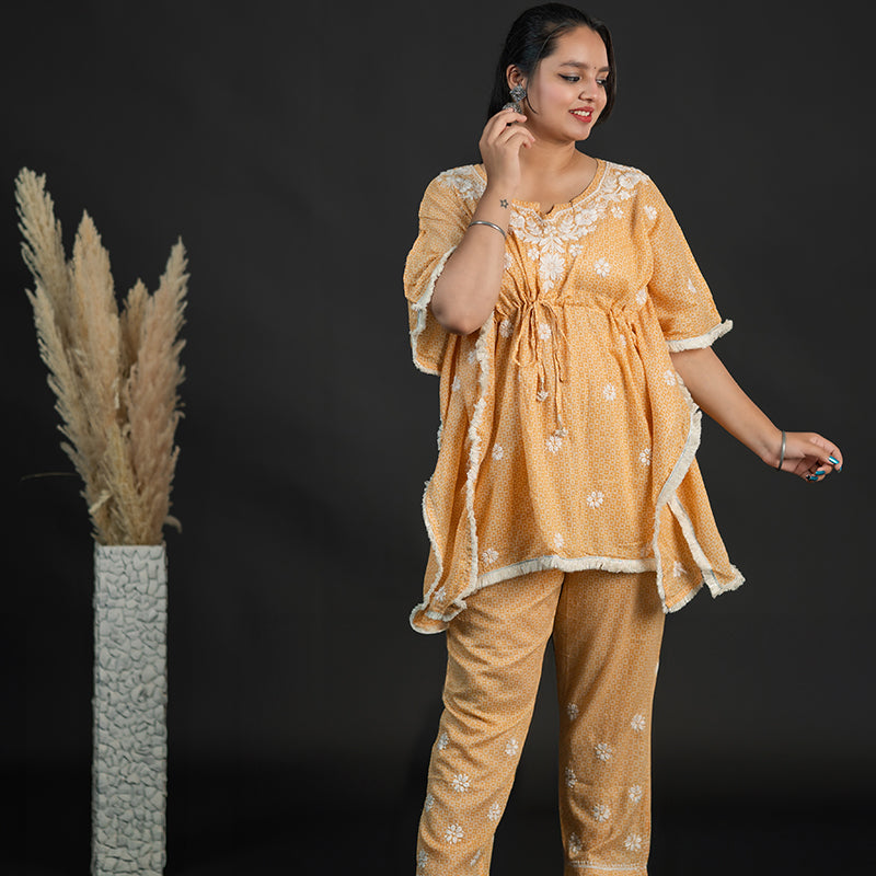 chikankari kaftan set