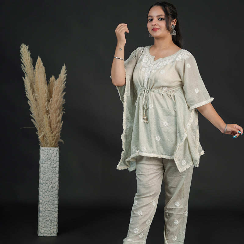 chikankari kaftan set