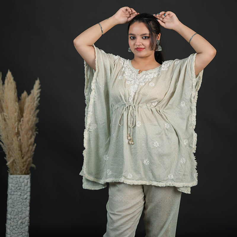 chikankari kaftan set